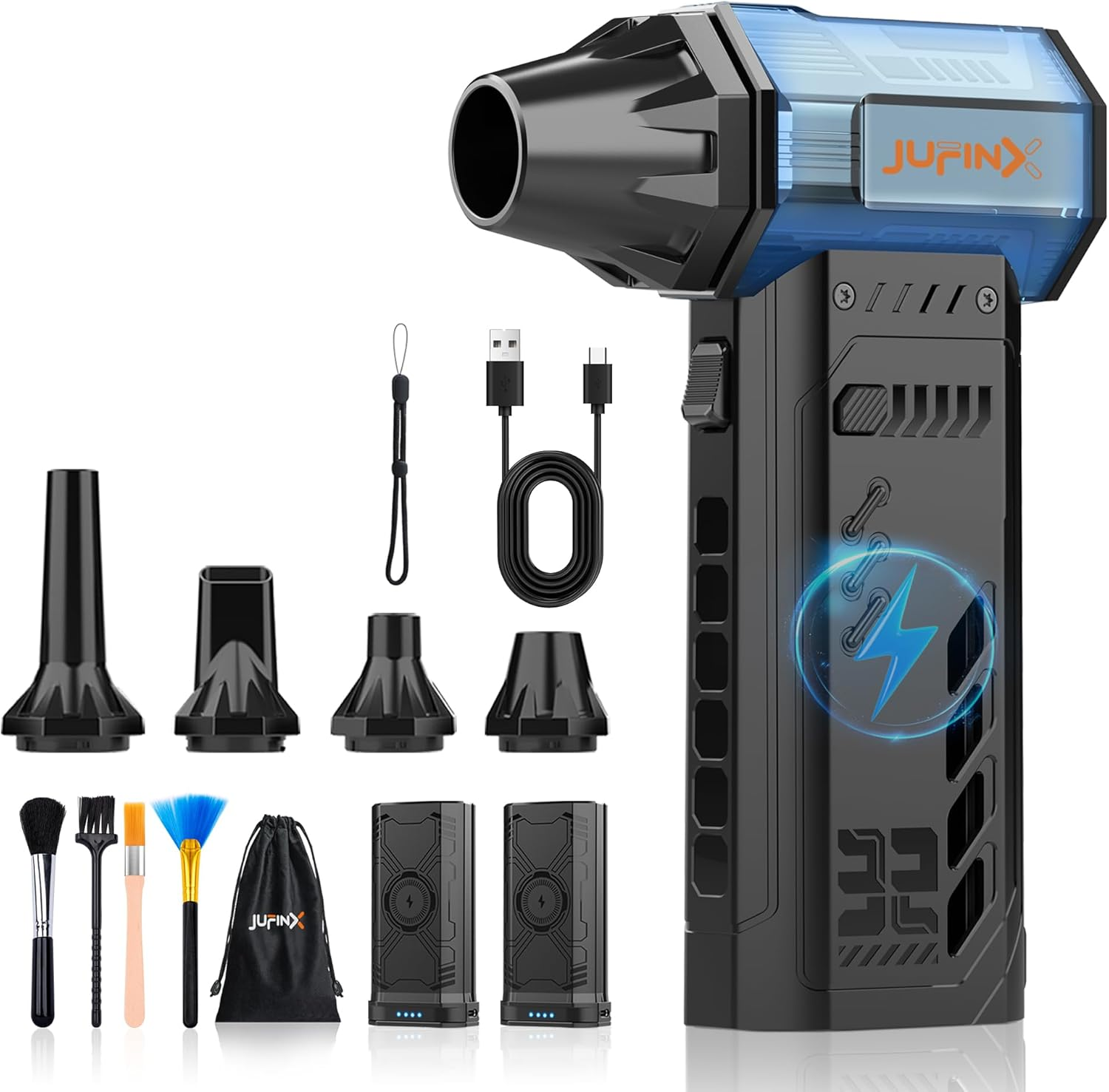 JUFINX Air Duster -250000RPM Electeic Air Duster, Replaceable Batteries 2Pcs,Long Life Cordless Mini Blower, 3-Gear Adjustable- Cordless Air Duster for Keyboard,Pcs,Outdoors,Leaves,Car Cleaning ﻿ image number 6