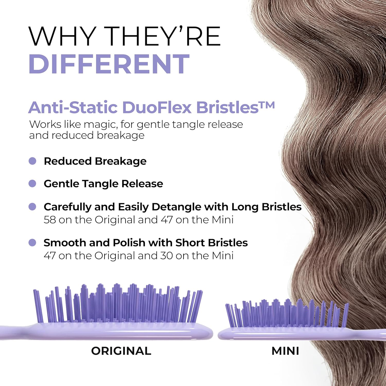 FHI HEAT Unbrush and Unbrush MINI Wet & Dry Vented Detangling Hair Brush, Lilac Light Purple - Rose Quartz Pink image number 7