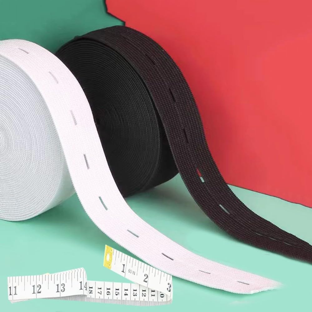 2 Rolls Elastic Band with Holes,Yifarube 1Inch Width Buttonhole Stretch Strip with Soft Tape Measure and 20Pcs Resin Button for Crafts DIY Waistbands (White and Black,5.5 Yard Each) image number 5