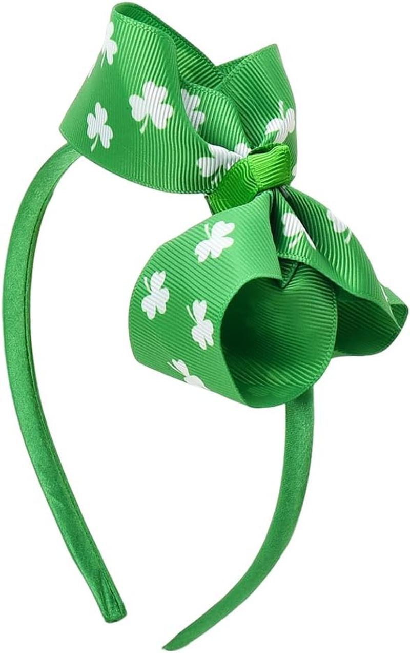 St Patrick'S Day Shamrock Headband for Girls Green Clover Hair Bow Accessories Bow-Knot Headbands Hairband Headpiece for St. Patrick'S Day Party Festival Bows for Hair