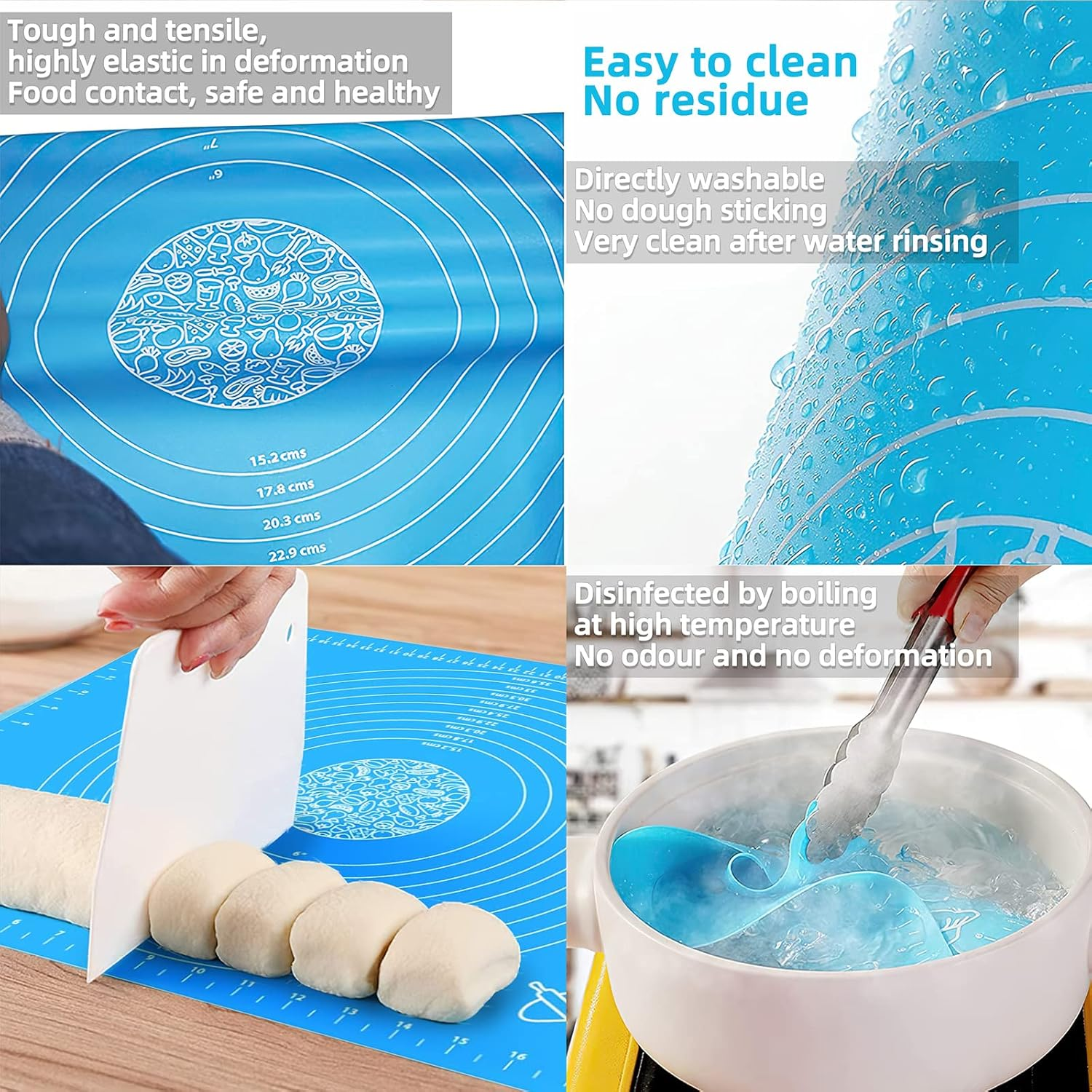 27.5Inx19.7In Non-Stick Silicone Baking Mat，Large Baking Pastry Mat，With Dough Scraper and Pastry Brushes (Blue) image number 4