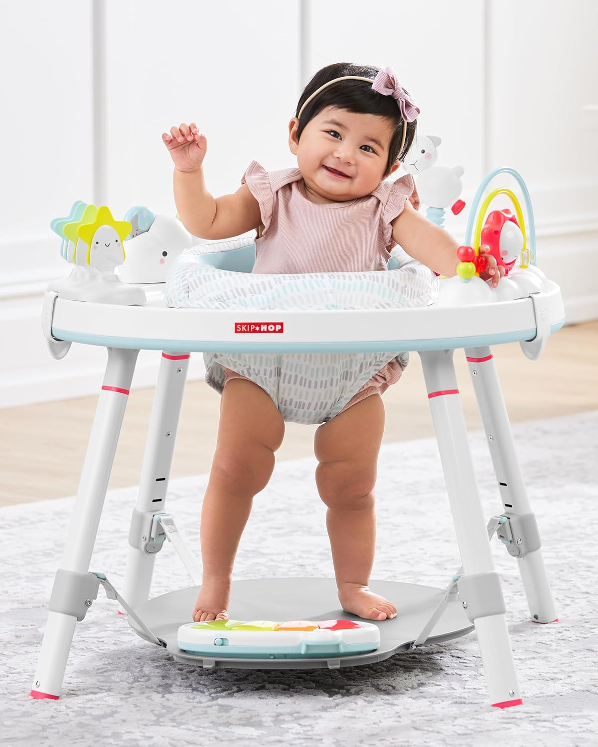 Skip Hop Silver Lining Cloud 3-In-1 Baby Activity Centre & Toddler Table - Interactive Play Centre with Light-Up Piano, 360&deg; Rotating Seat & Clip-On Toys, for 4 Months +