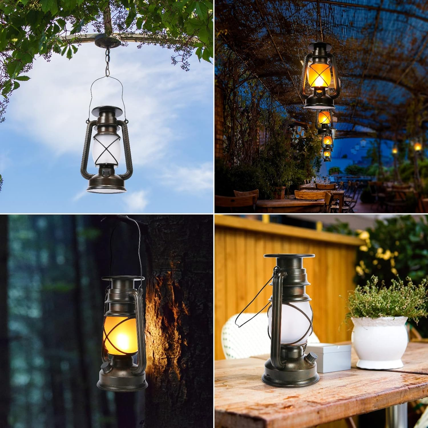 Toodour 2 Pack Hanging Solar Lantern Outdoor - Solar Vintage Lantern with Flickering Flame, 2 Modes Waterproof Hanging Outdoor Lights for Camping, Patio, Deck, Yard, Path, Outdoor Decorations image number 5