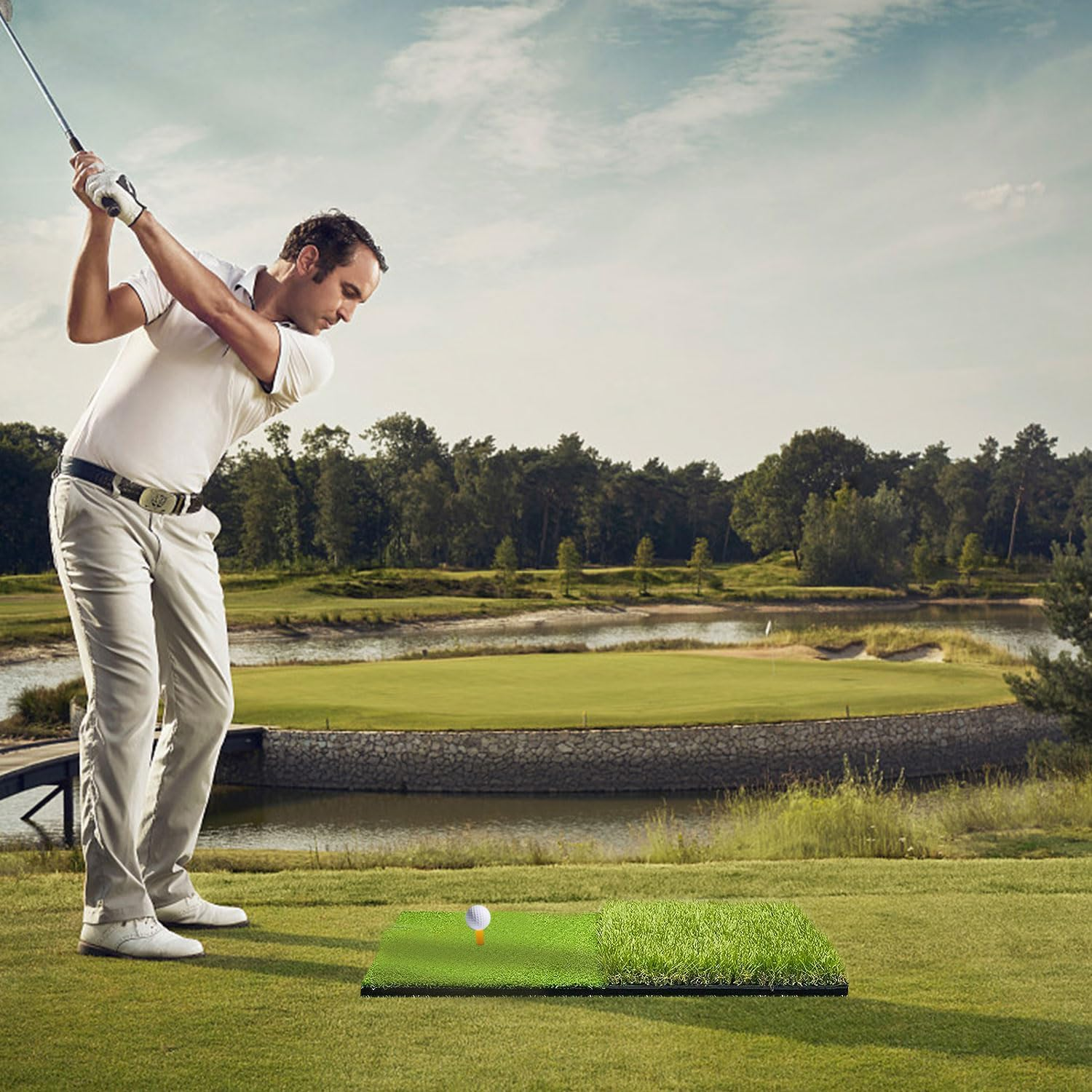 Foldable Golf Hitting Mat-Portable Golf Mat Practice Grass Mat for Indoor/Outdoor with Shock-Absorbing EVA Foam & Realistic Golf Turf Practice Mat for Driving Chipping Putting Golf Simulator, 40X60Cm image number 5