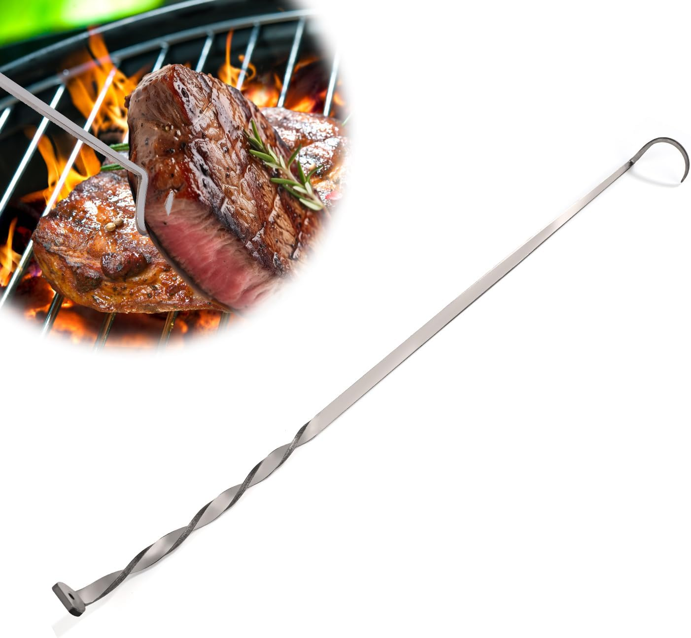 Meat Hook Flipper, Meat Flipper Hook with Rubber Tip Protective Cover Stainless Steel Meat Hooks for Grilling Meat Flippers Meat Turner Hook for Grilling Smoking Griddle