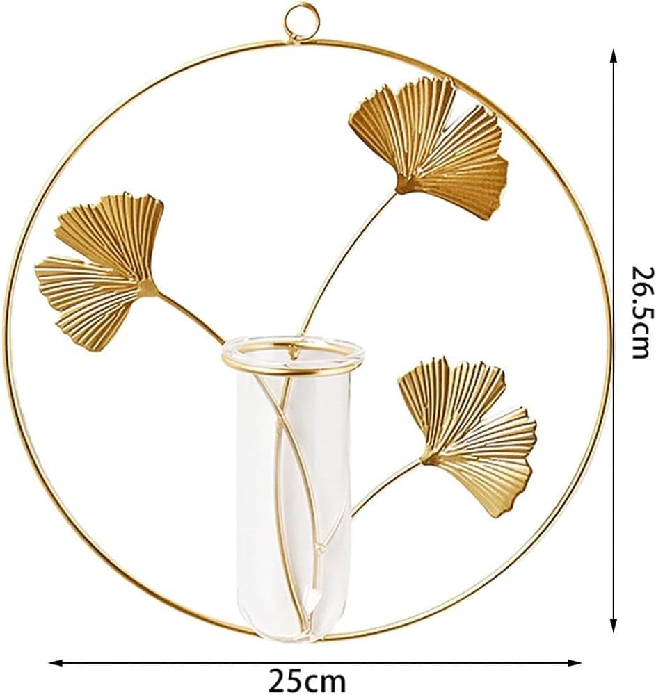 Hydroponic Vase Wall Mount Planter Metal round Wall Decor Air Plant Terrarium Air Plants Wall Mounted Flower Vase Desktop Glass Planter Desk Topper Leaves Dried Flowers Iron