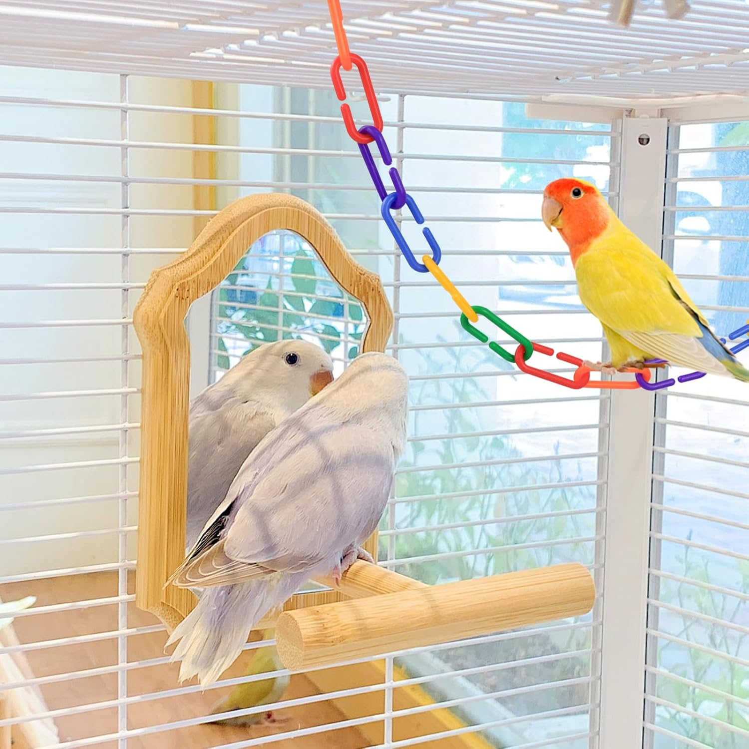 100 Pieces Plastic Chain for Birds, Colourful C-Clips Plastic Chain for Bird for Swinging Climbing, Chain Parrot Bird Toy for Sugar Gliders Parrot Bird (Multi-Colour) image number 1