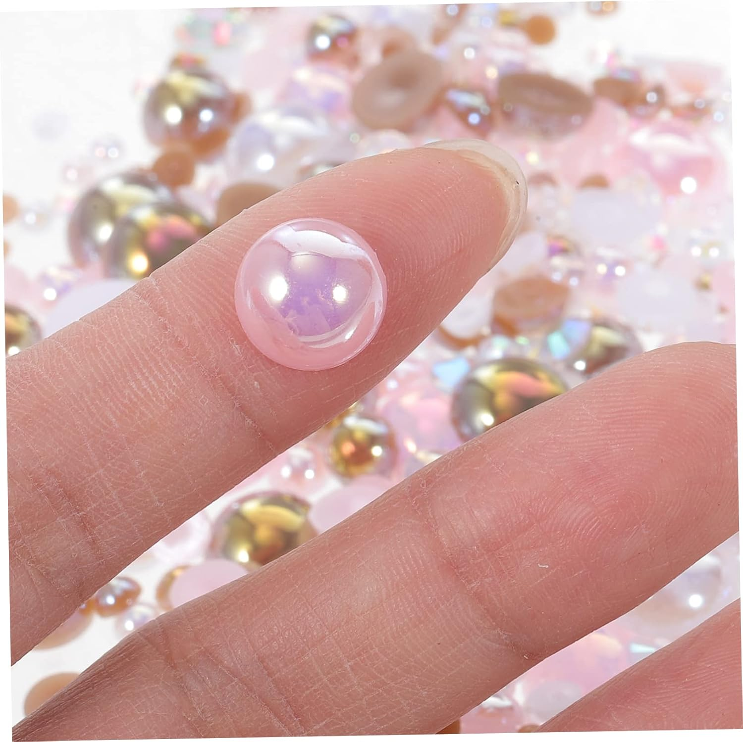 SEWOART Pearl Resin Nail Art Patch for Manicures Shiny Half round Flatback Nail Gems DIY Phone Case Decorative Accessories Pack image number 5