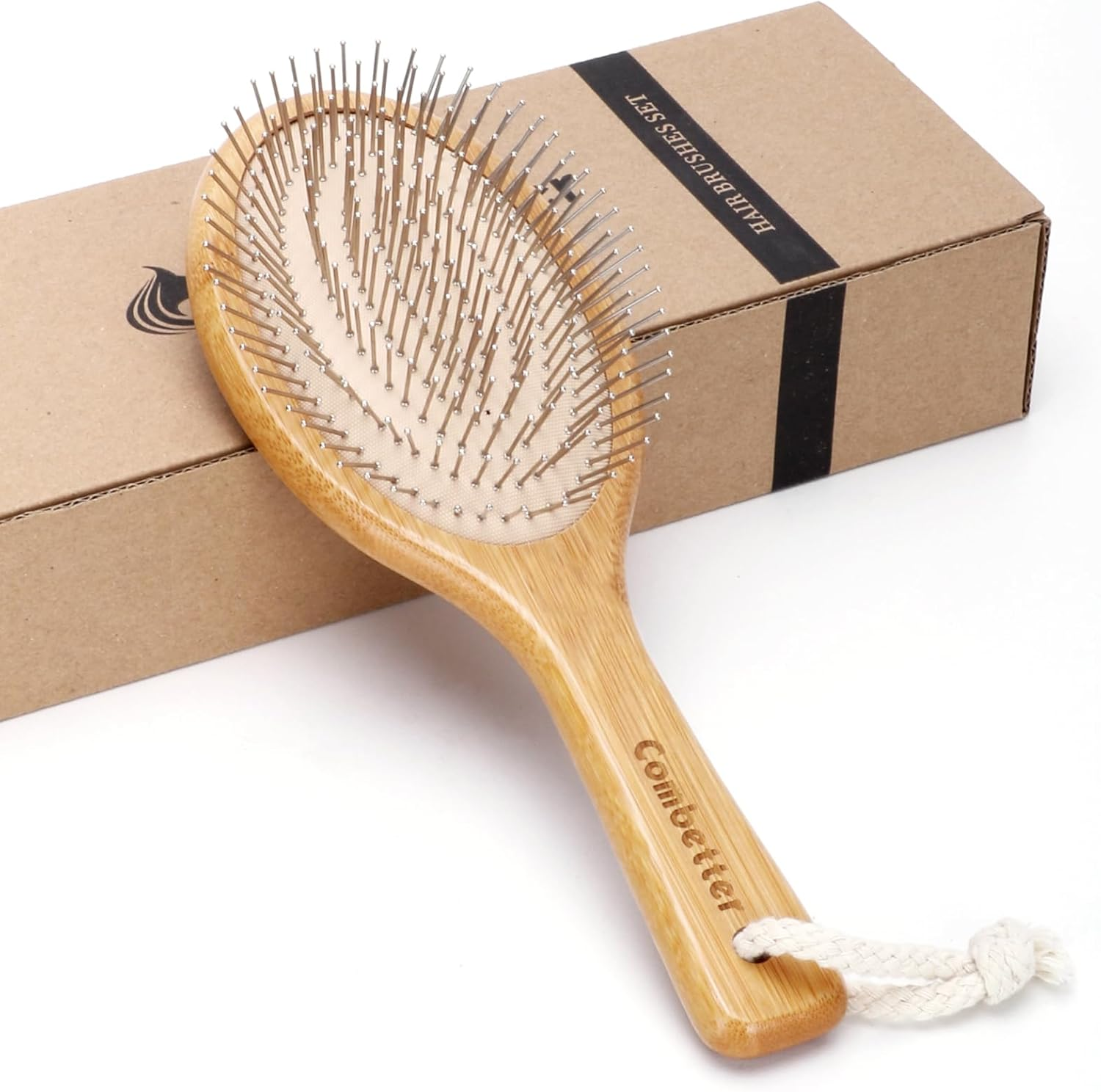 Combetter Bamboo Hair Brush, Smoothes Hair and Massages Scalp, Detangling Anti-Static Hair Brush, Environmentally Friendly Natural Wood with Metal Steel Bristles for Women image number 6