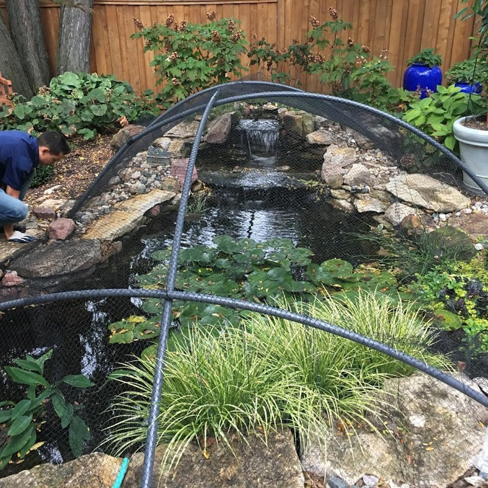 Koi Pond Netting for Leaves 13X19 Ft, 1/2 in Strong Woven Fine Mesh Pond Leaf Net Cover, Protecting Koi Fish from Herons, Raccoons, Birds, Cats & Predators, 14 Pcs Ground Spike Included image number 2
