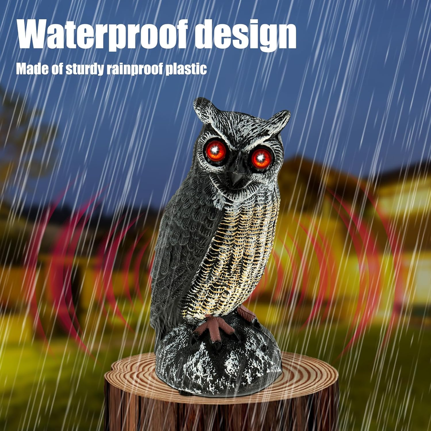 Owl Decoy to Scare Birds Away, Solar Powered Fake Owl Scarecrow Plastic Owls Waterproof Owl Statue with Flashing Eyes & Scary Sound Bird Deterrents for outside Garden Yard Patio (Black) image number 6