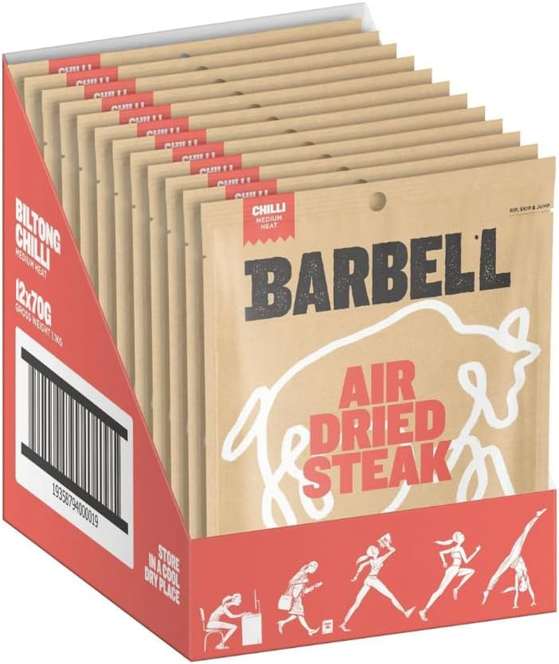 Barbell Biltong Air Dried Steak, Classic, 12X70G Bags, Grass-Fed Beef, High Protein Meat Snack image number 3
