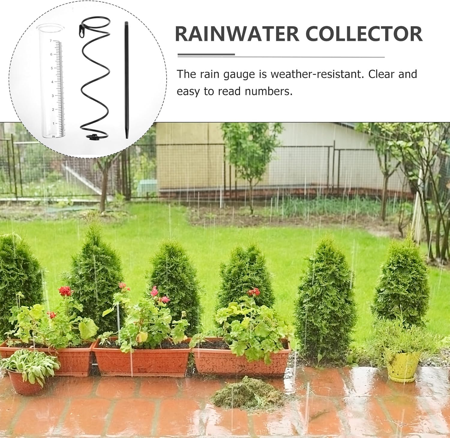 UKCOCO Cast Iron Spiral Rain Gauge with Glass Tube for Garden Lawn Outdoor Use Easy Stake Design for Accurate Rainfall Measurement and Decorative Water Collector image number 2