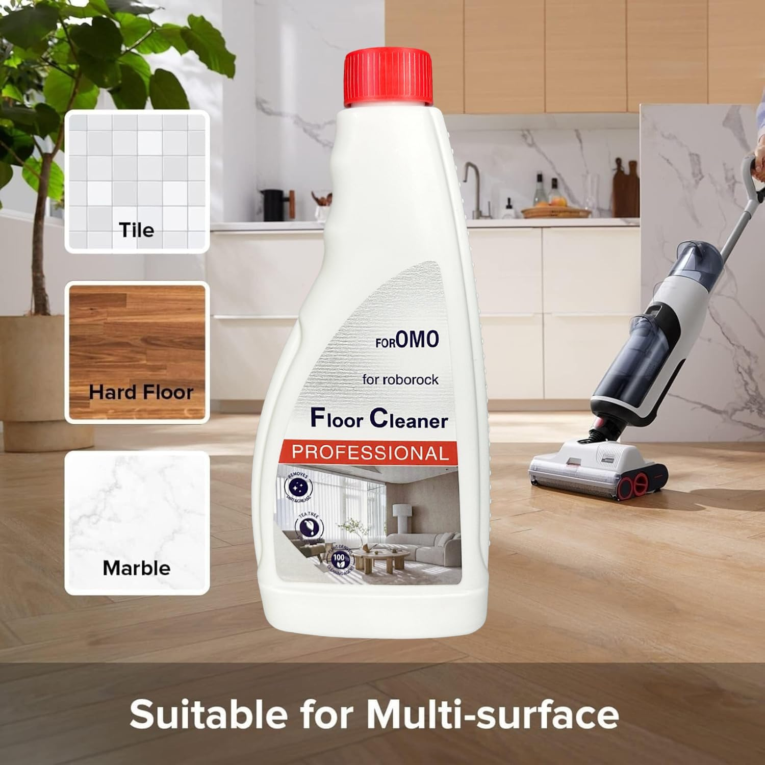 960Ml Floor Cleaning Solution, Compatible with Roborock Mopping Robots (S7, S8, Qrevo, Q7, Q8 Series), Sweeping Robot Cleaning Fluid for Multiple Floors, Pet & Kid Friendly, Anti-Stain& Fresh-Scented image number 2