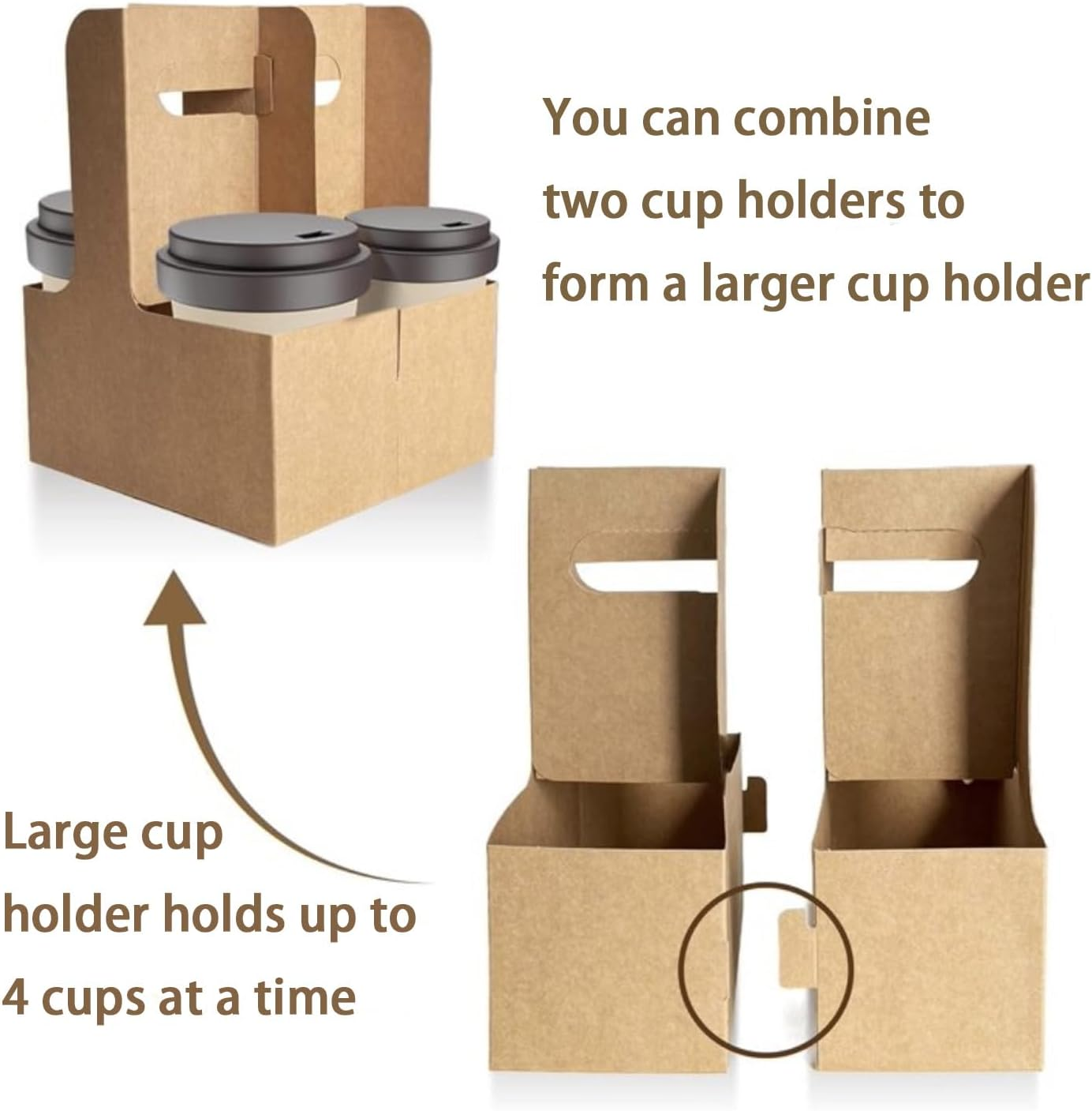 25PCS Cup Holder Set,2 Paper Cup Carrier with Handle,Cup Tray Packing Box,Paperboard,For Takeaway Hot and Cold Drinks (Brown) image number 6