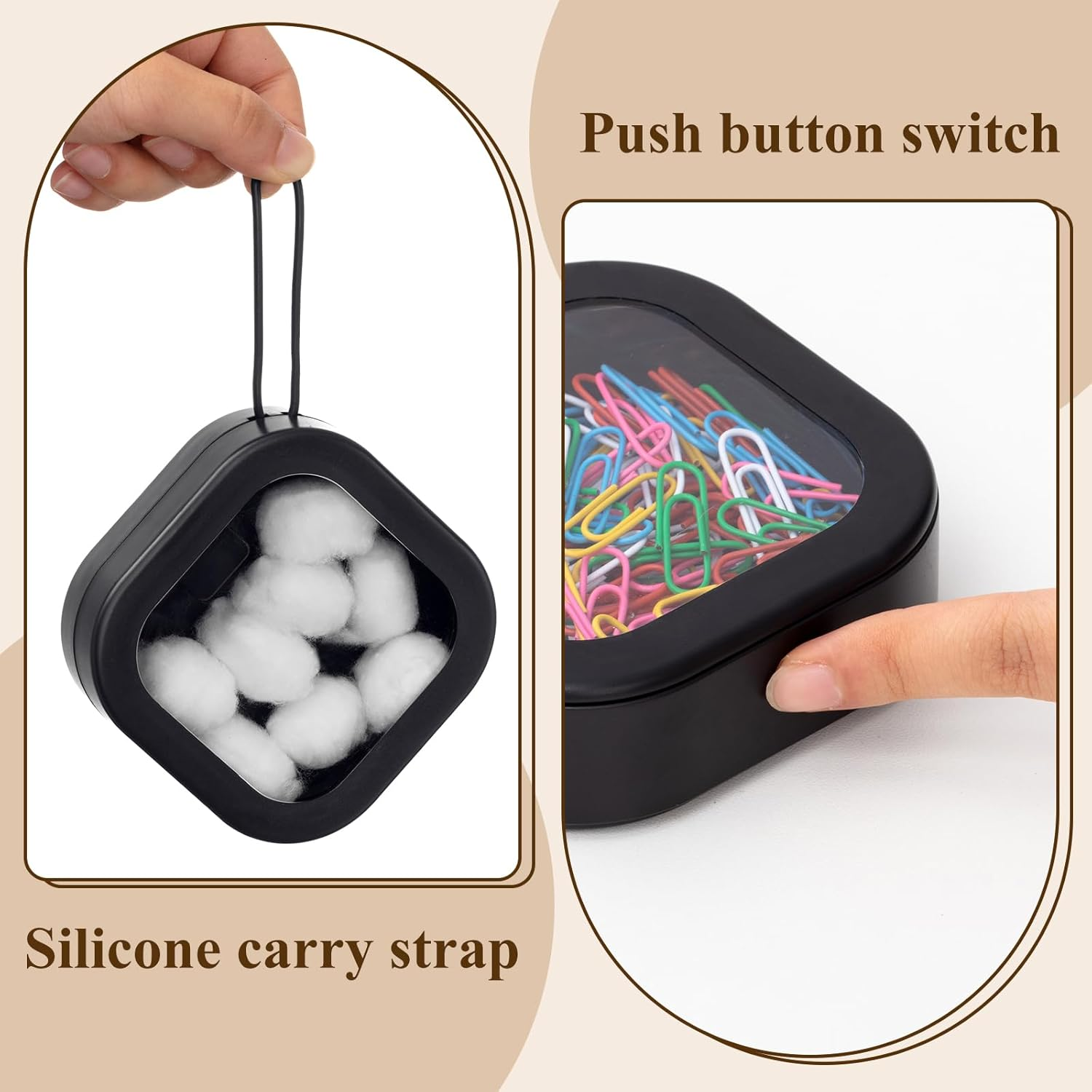 Kathfly 4 Pcs Black Hair Tie Organizer Portable Hair Accessory Storage Containers Stackable Tie Bobby Pin Holder Home Cotton Swab Dispenser Accessories Jewelry Organizer Box image number 2