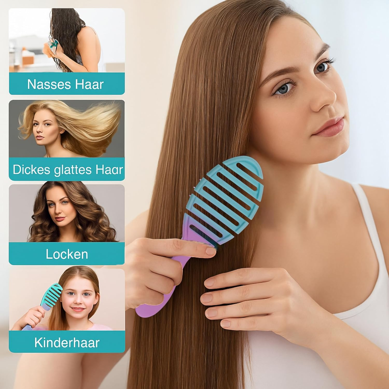 MIJOMA Set of 2 Flexible Hair Brushes - Vented Detangler Design for Quick Blow Drying and Gentle Detangling, Soft Tip Bristles for Scalp, Candy Colours, 22.5 X 7.2 Cm image number 4