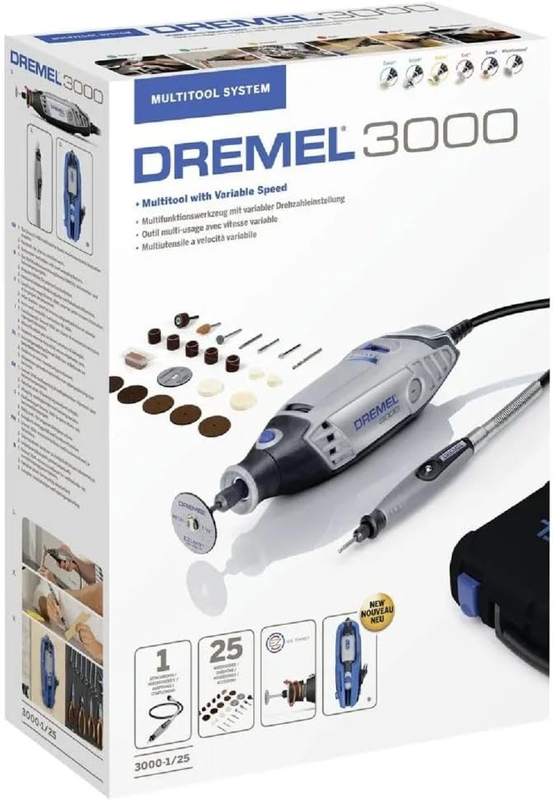 Dremel 3000 Multifunctional Tool 130 W, Set with 1 Attachment, 25 Accessories, Variable Speed 10,000-33,000 Rpm for Cutting, Grinding, Engraving, Polishing, Sharpening, Cleaning, Carving image number 5