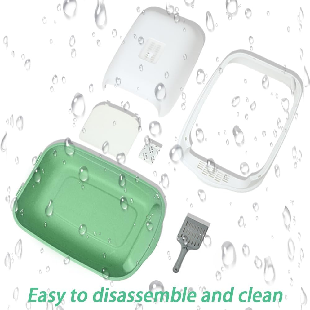 Cat Litter Box, Enclosed and Covered Cat Toilet,Portable Removable Cat Litter Tray,Nti-Splashing Cat Toilet,For Kittens for Small and Medium Cats, (Grey/Green) (Green) image number 2