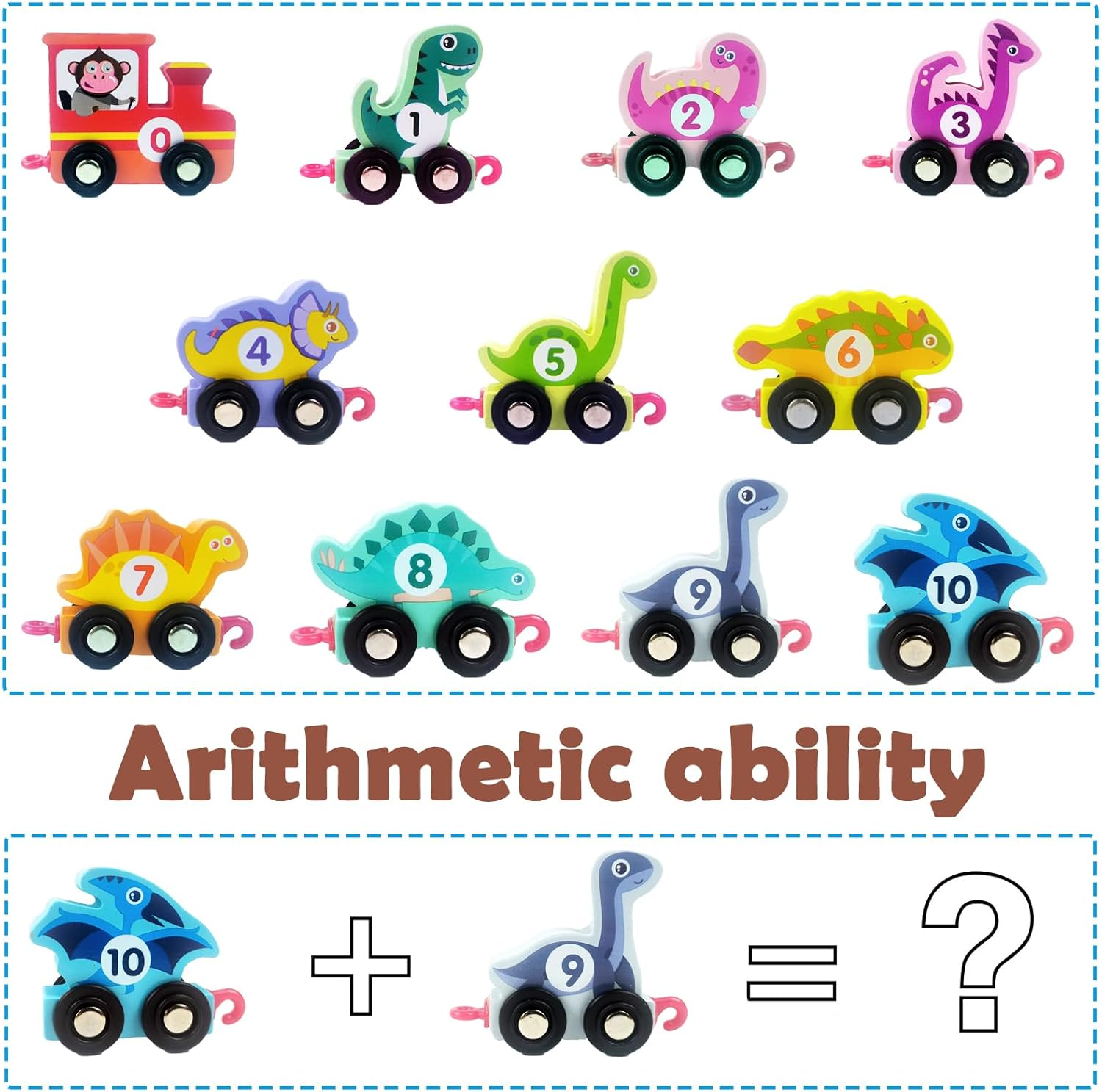 Montessori Dinosaur Toys for 2-4 Year Olds &ndash; Wooden Train Set with Storage Bag and Playmat, Educational Toy for Toddlers Boys & Girls image number 5