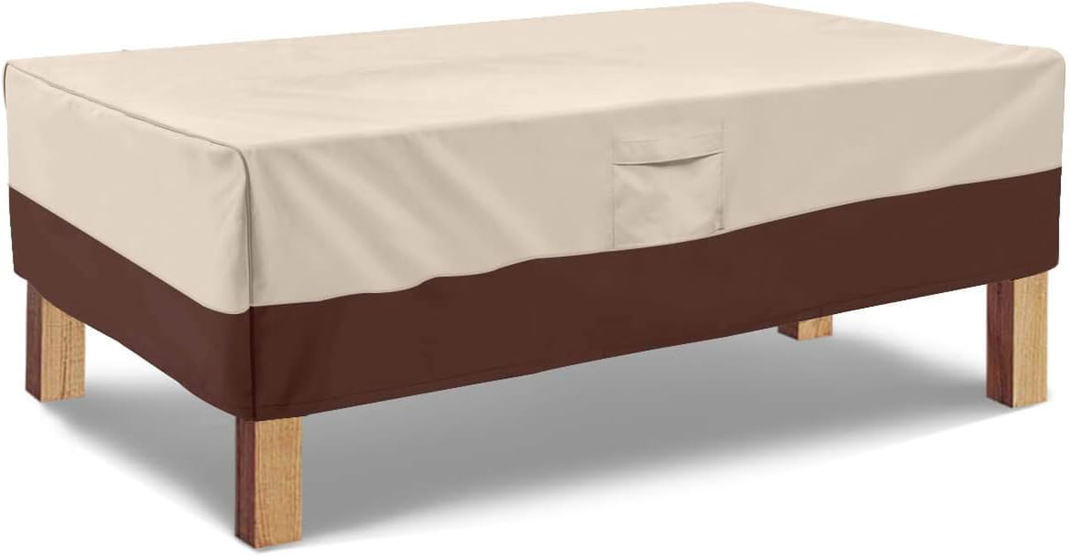Vailge Rectangular Coffee Table Cover - Outdoor Lawn Patio Furniture Covers with Padded Handles and Durable Hem Cord - Heavy Duty and Waterproof,Fits Large Rectangular Coffee Table (Beige & Brown)