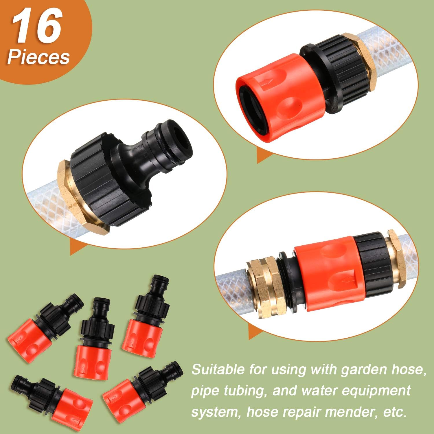 16 Pieces Garden Hose Quick Connector 3/4 Inch Plastic Water Hose Fittings Male and Female Connectors End Adapters with 10 Pieces Rubber Gaskets(Red, Black) image number 5