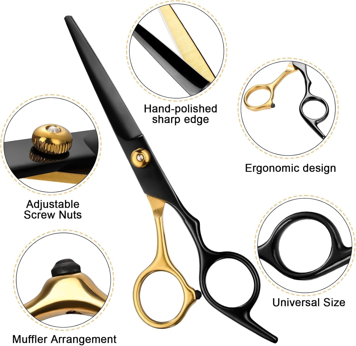 Hair Cutting Scissors Set, 11 PCS Professional Haircut Scissors Kit with Cutting Scissors, Thinning Scissors, Comb, Cape, Clips, Black Hairdressing Shears Set for Barber, Salon, Home image number 4