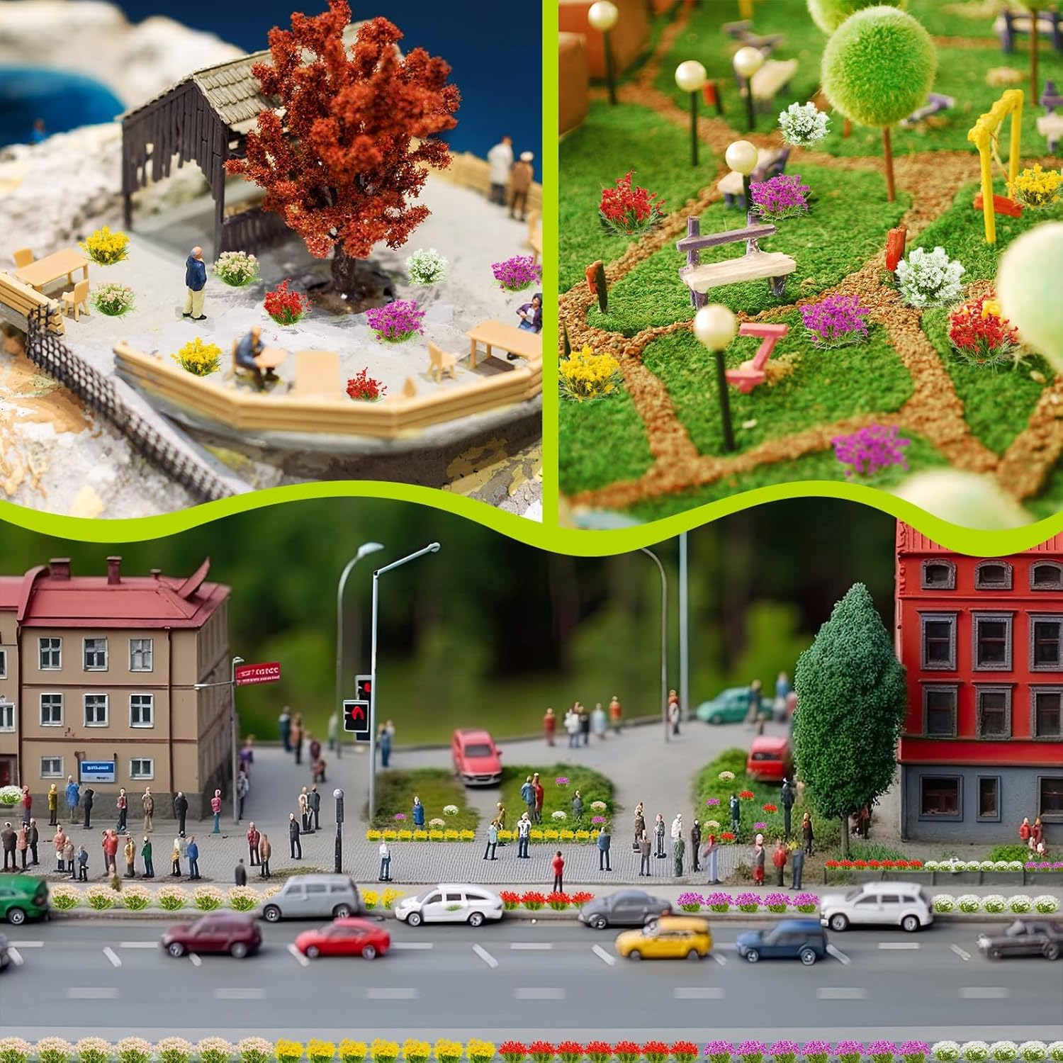 Miniature Colorful Cluster Flower, 70-Pack of Static Grass Tufts for DIY Craft Projects, Model Train Scenery, Railroad Environments, Wargaming, Military Model Bases, and Miniature Dioramas image number 2