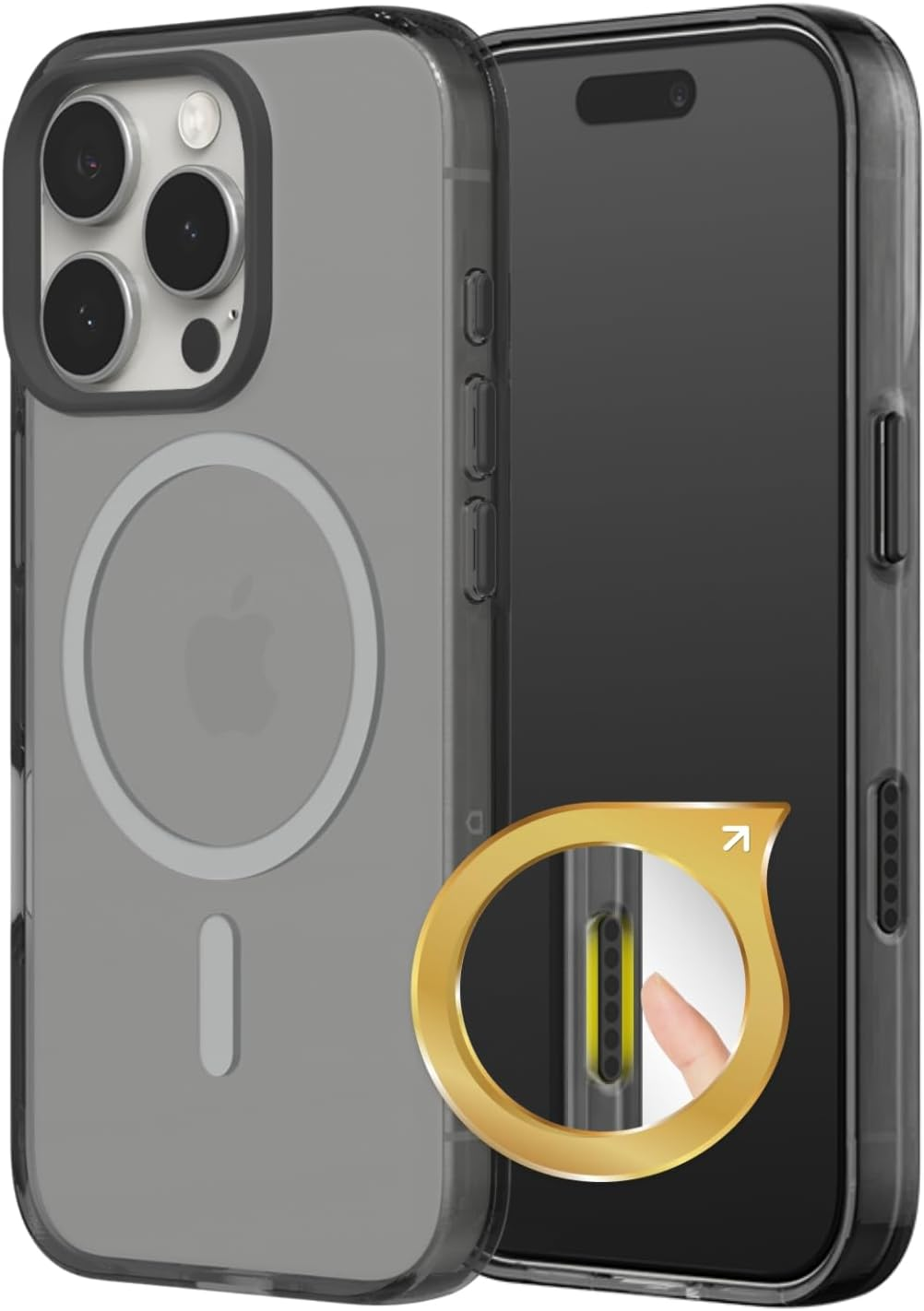 Rhinoshield Clear Case with Camera Control Capture Button Compatible with Magsafe for Iphone 16 | Superior Magnetic, Advanced Yellowing Resistance, Protective Phone Case - Black Camera Ring