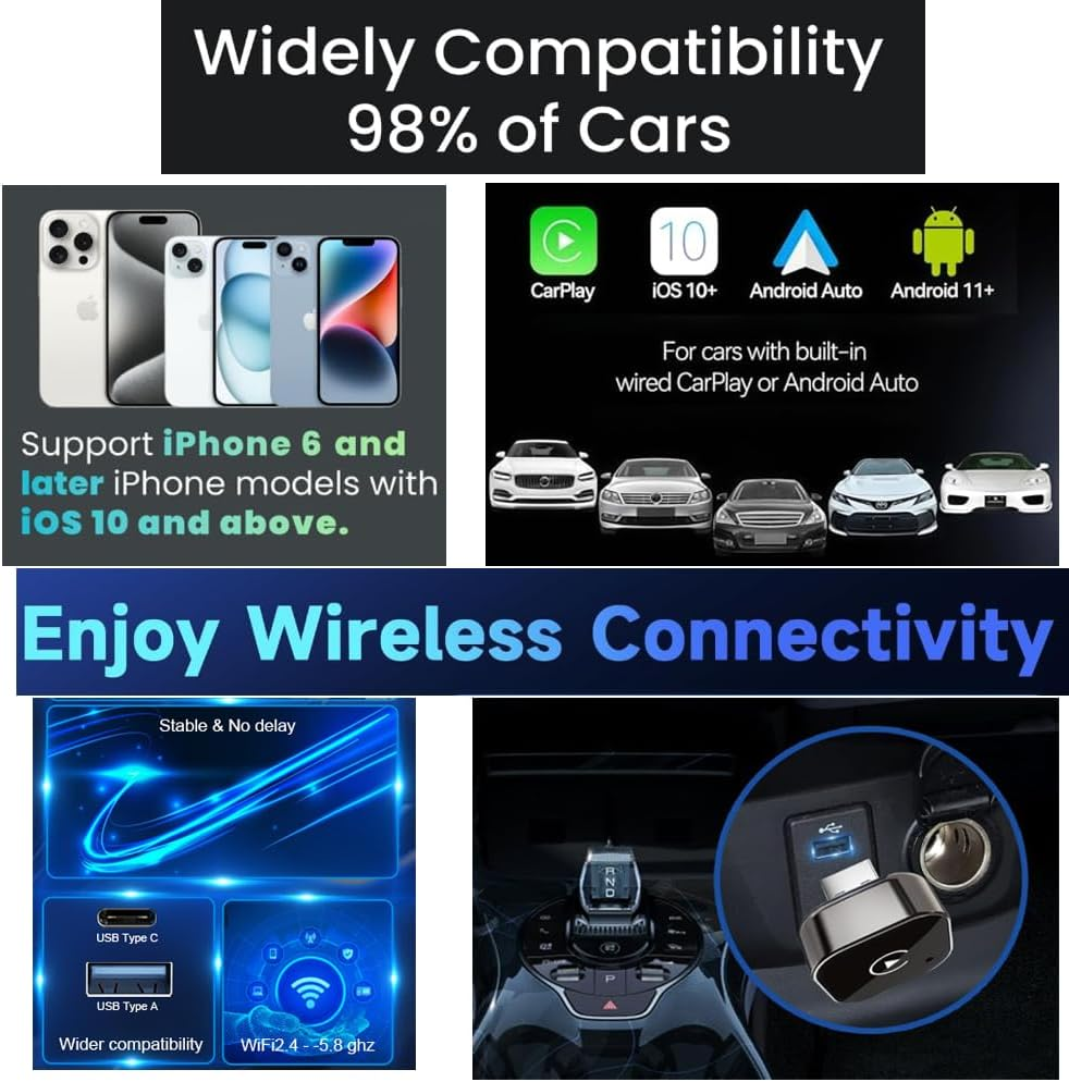 2025 Upgrade Wireless Carplay Android Auto Adapter, Plug & Play USB Dongle Design for Cars with Built-In Wired Apple Carplay, Compatible with Iphone & Android, Bluetooth 5.2, Dual-Band Wifi image number 6