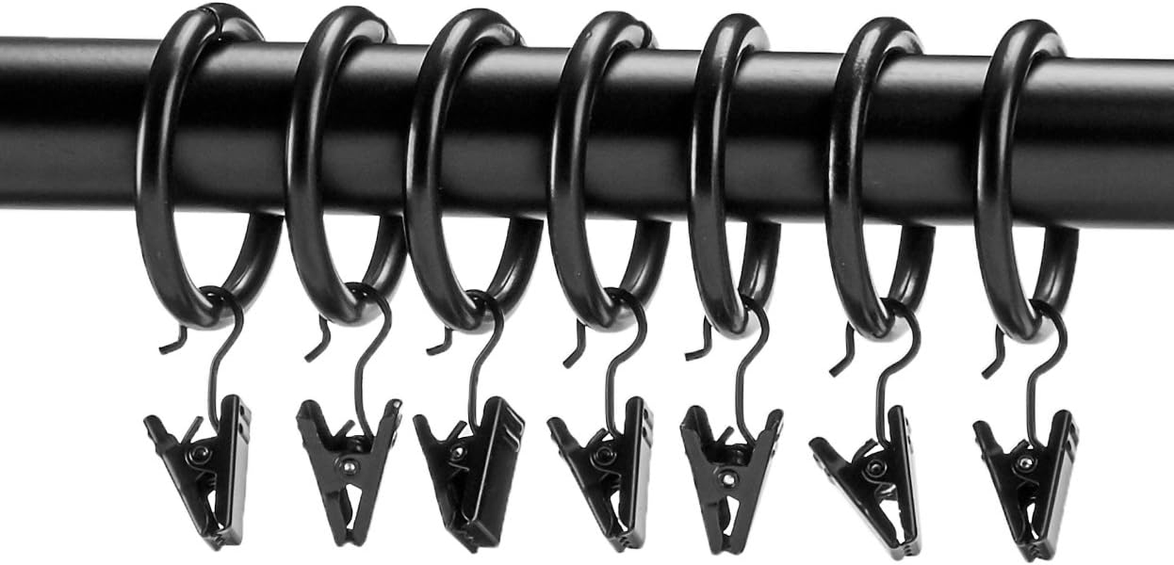 Amazon Basics Curtain Clip Rings for 1-Inch Rod, Set of 7, Black, 4-Pack image number 3