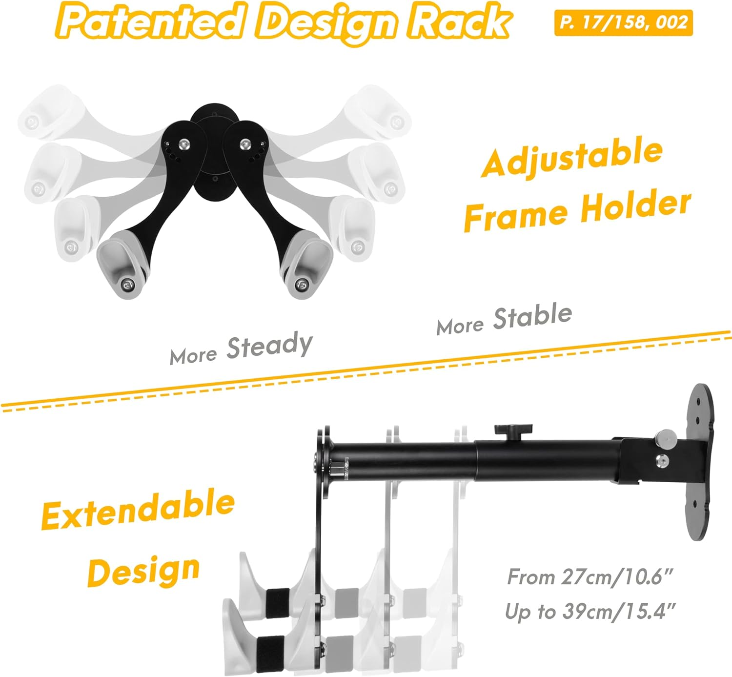 Cyclingdeal Bike Wall Mount Rack - Adjustable, Extendable & Foldable - Indoor Storage Horizontal Cycling Hook Hanger Organiser - Safe & Secure for MTB, Road Bicycles - Store Bike in Garage or Home image number 6