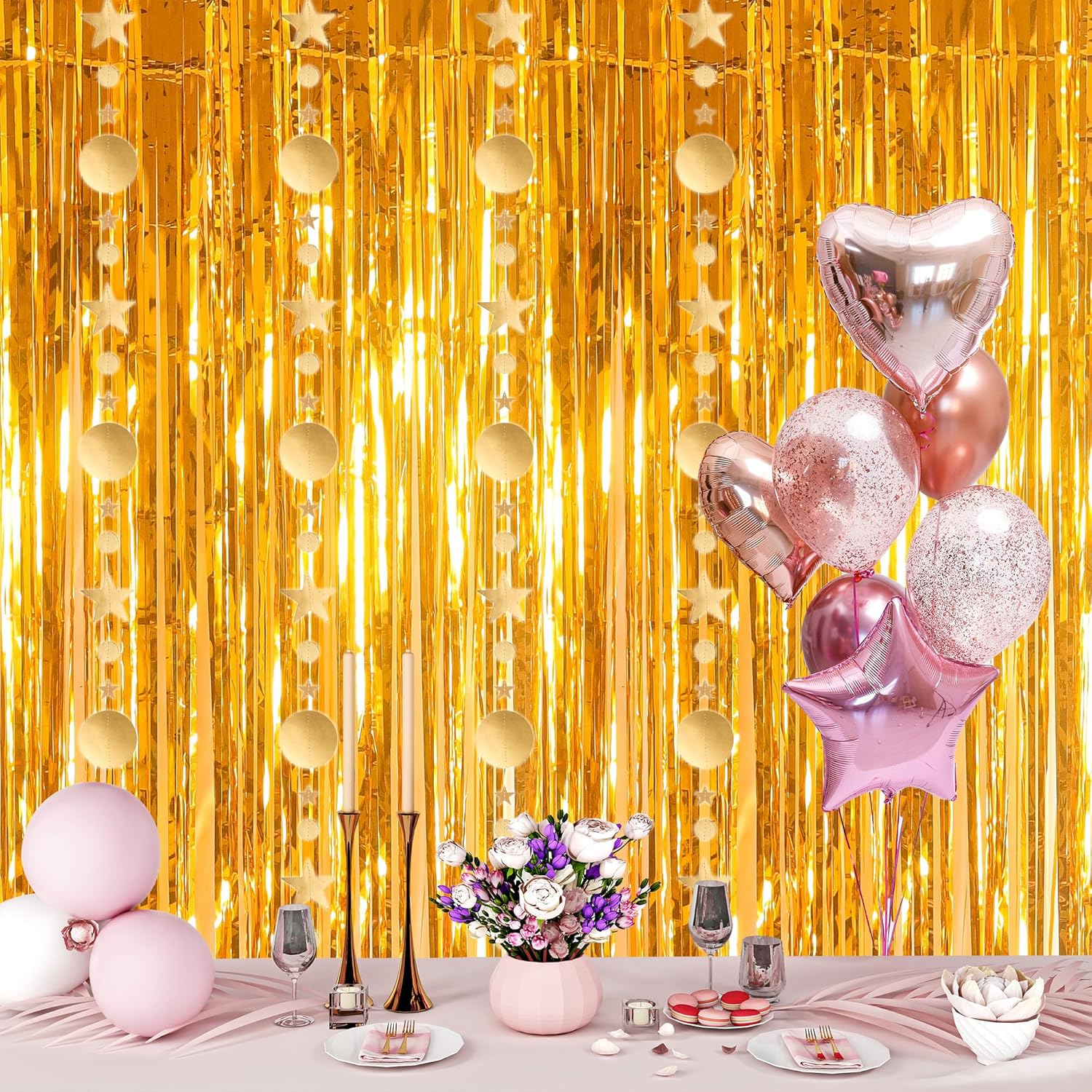 3.2X8.3Ft Glitter Tinsel Curtain Hanging Decorations Set, Door Tinsel Foil Fringe Curtain Streamers for School Graduation Birthday Hen Photo Banner Christmas Party (Gold) image number 1