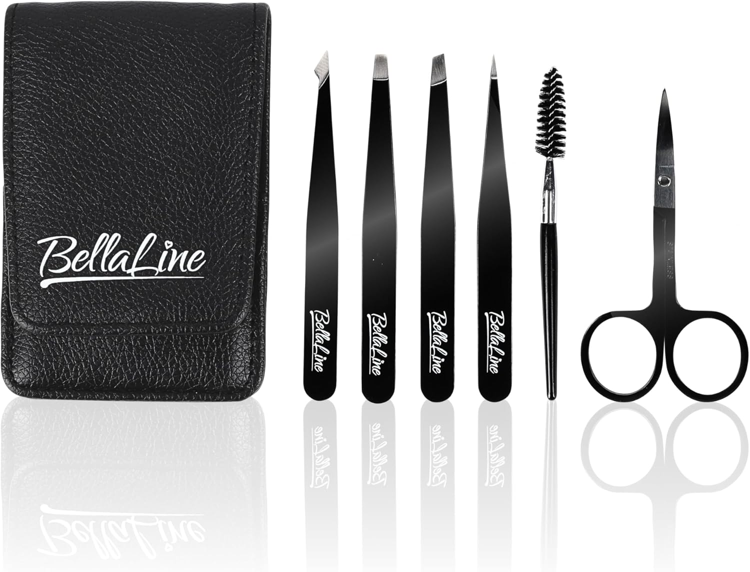 Bellaline Tweezers Set - Professional Eyebrow Tweezers Set with Scissors & Brush - 6-Piece Precision Set with Case - for Eyebrows, Hairs & Splitters (Black) image number 6