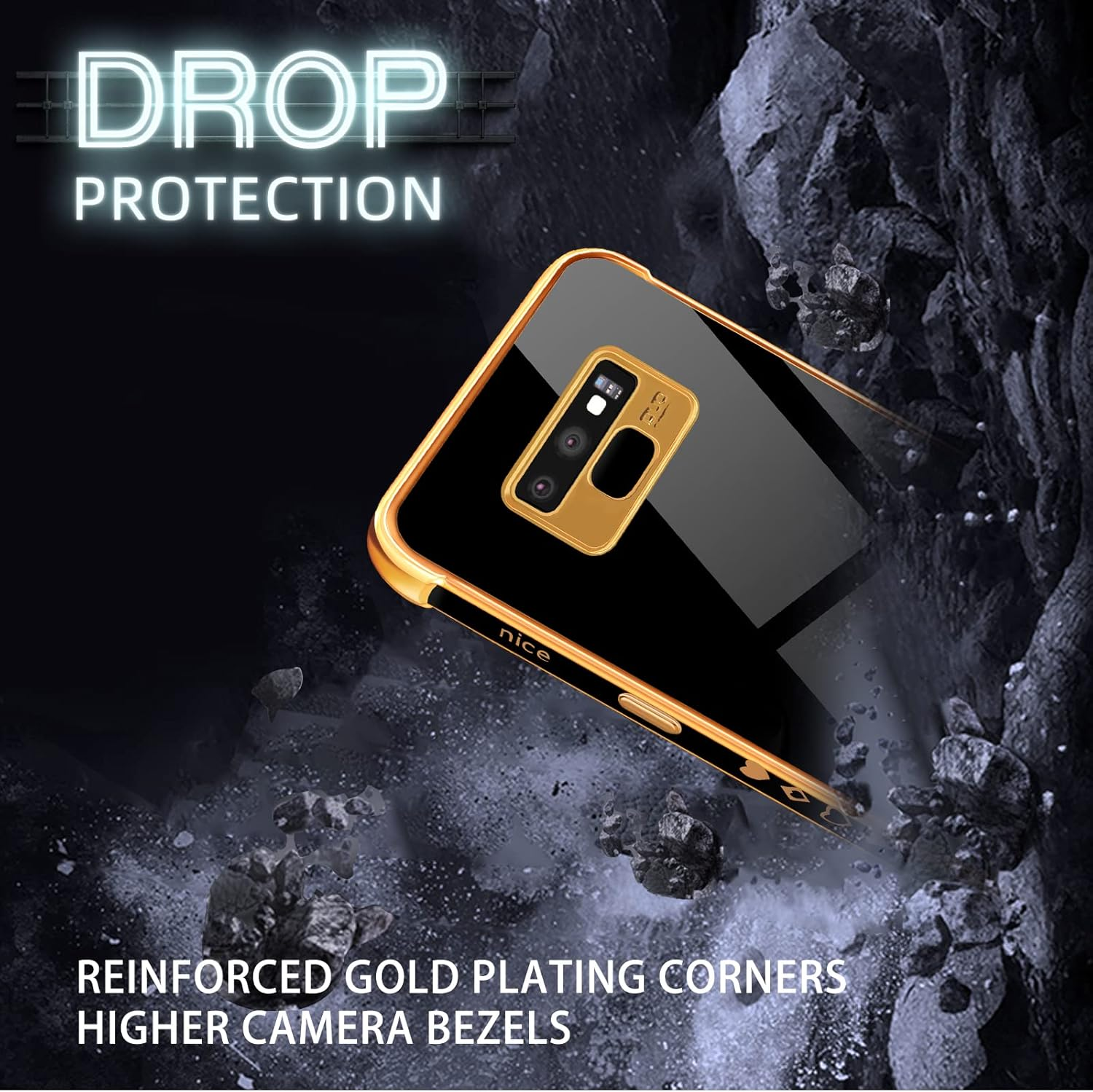 Lotadilo for Samsung Galaxy Note 9 Case, Galaxy Note 9 Cases with Astronaut Stand for Women Girls, Girly Cute Spaceman Love Heart Gold Plating 6D Phone Cover with Kickstand for Note 9 6.4 Inch (Black) image number 1