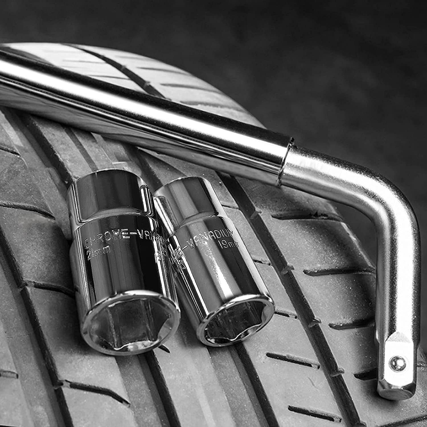 GIOD Lug Wrenches, Car Tire Wrench, Telescopic Wrench, L-Shaped Chrome Vanadium Steel Socket Wrench, Set of 3, with 17/19, 21/23 Mm Sockets, Car Repair Tool image number 3