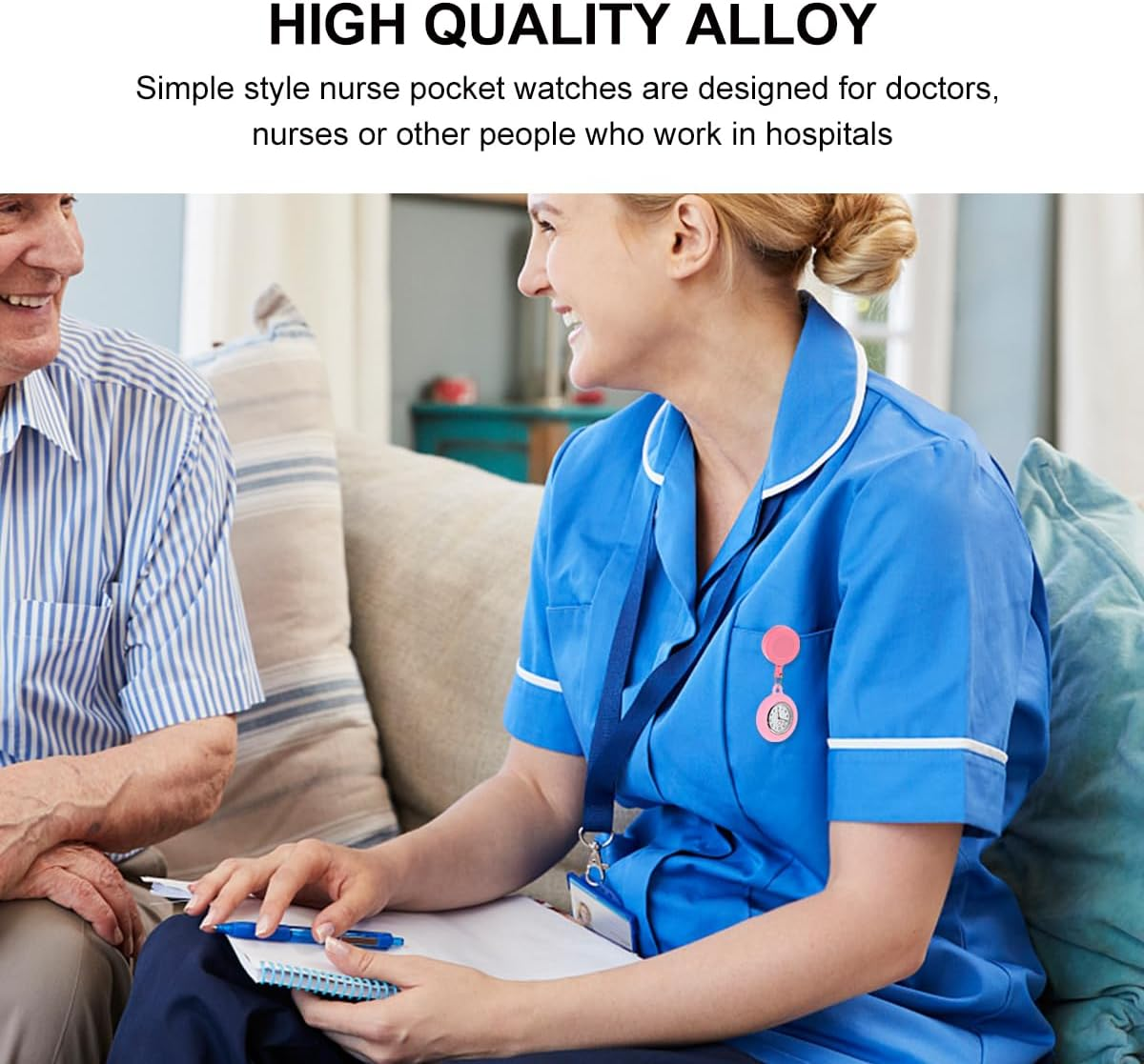 Gatuida Badge Watch Care Retractable on Fob Men Hand Clip- Clip-On Pink Second Silicone Ladies Hanging round Lapel Rope Watch for Pocket Clip Womens image number 5