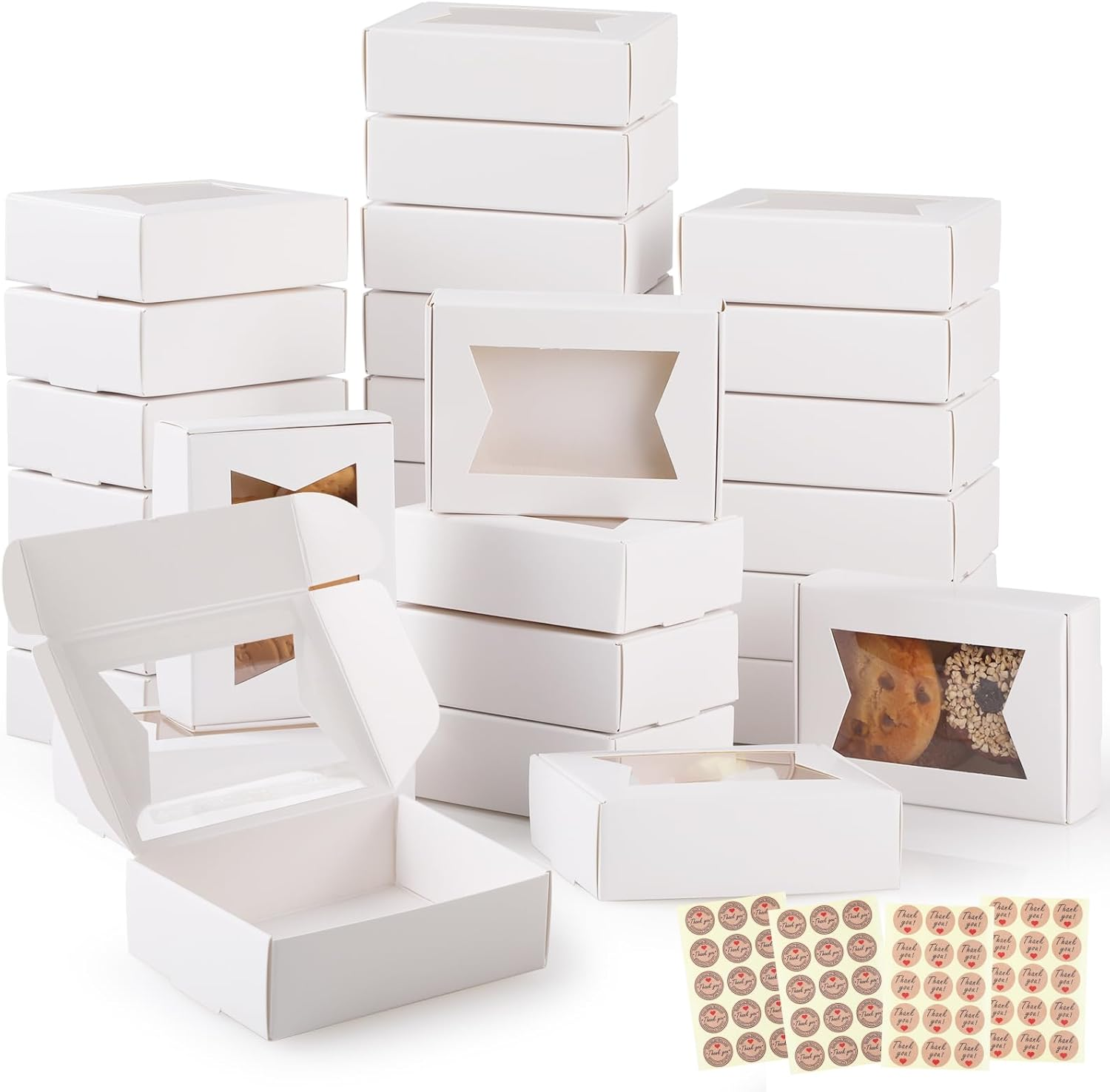 40PCS Mini Kraft Paper Boxes,Geeric Soap Gift Box with Clear Windows 9.7*7*3CM Small Bakery Box Present Treat DIY Essential Oil Candles Cookie Boxes for Candy,Chocolate,Jewelry,Wedding Party Favor