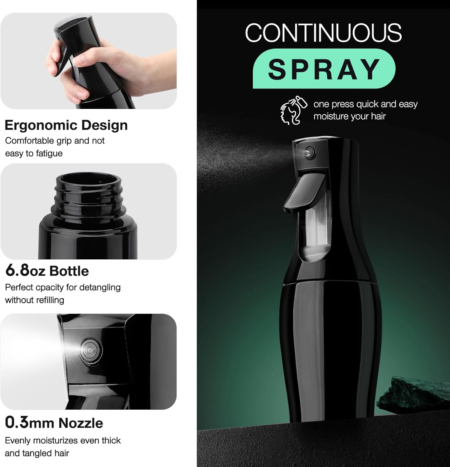 Hommtina 4Pcs Detangling Brush Set Getting Shine and Makes Hair Smooth, Curly Hair Brush for Adult & Kids Wet or Dry Hair (3 PCS, Black+Black)