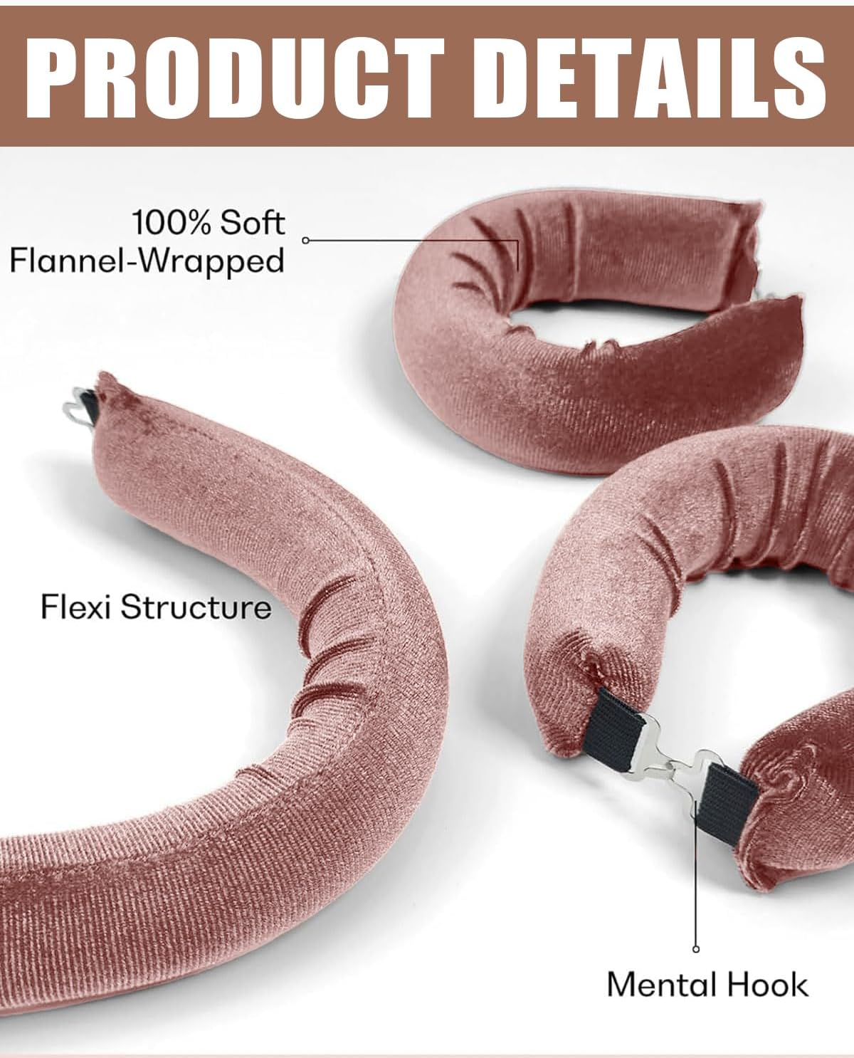 YOCDNOV Pack of 3 Heat-Free Curlers, Flexi Rods with Hooks, Heat-Free Curling Iron for All Hair Types, Hair Rollers for Sleeping, for All Hair Types (Pink)