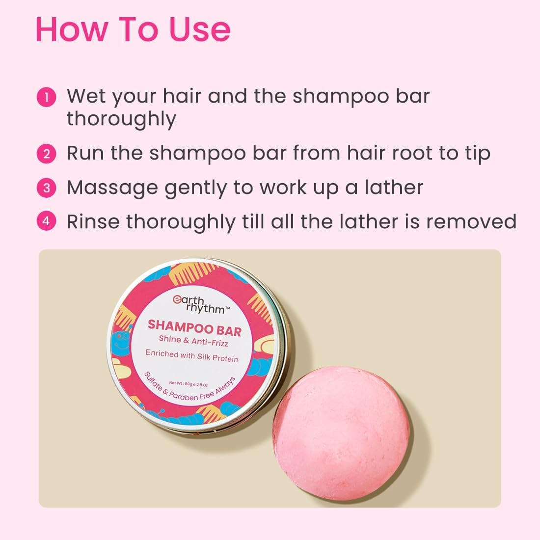 Earth Rhythm Shampoo Bars, Sulphate & Paraben Free, Plastic Free (Silk Protein Shampoo Bar) | Restores Shine, Softens Hair, Make Hair Silky image number 1