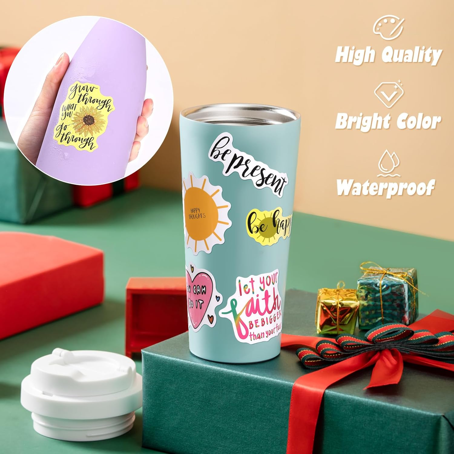 100PCS Stickers, Hianjoo Laptop Decals Cup Decorations Vinyl Waterproof Encourage Stickers for Water Bottles Windows Snowboard Envelopes Learning Theme Gifts Tags Kids Teens Adults image number 3