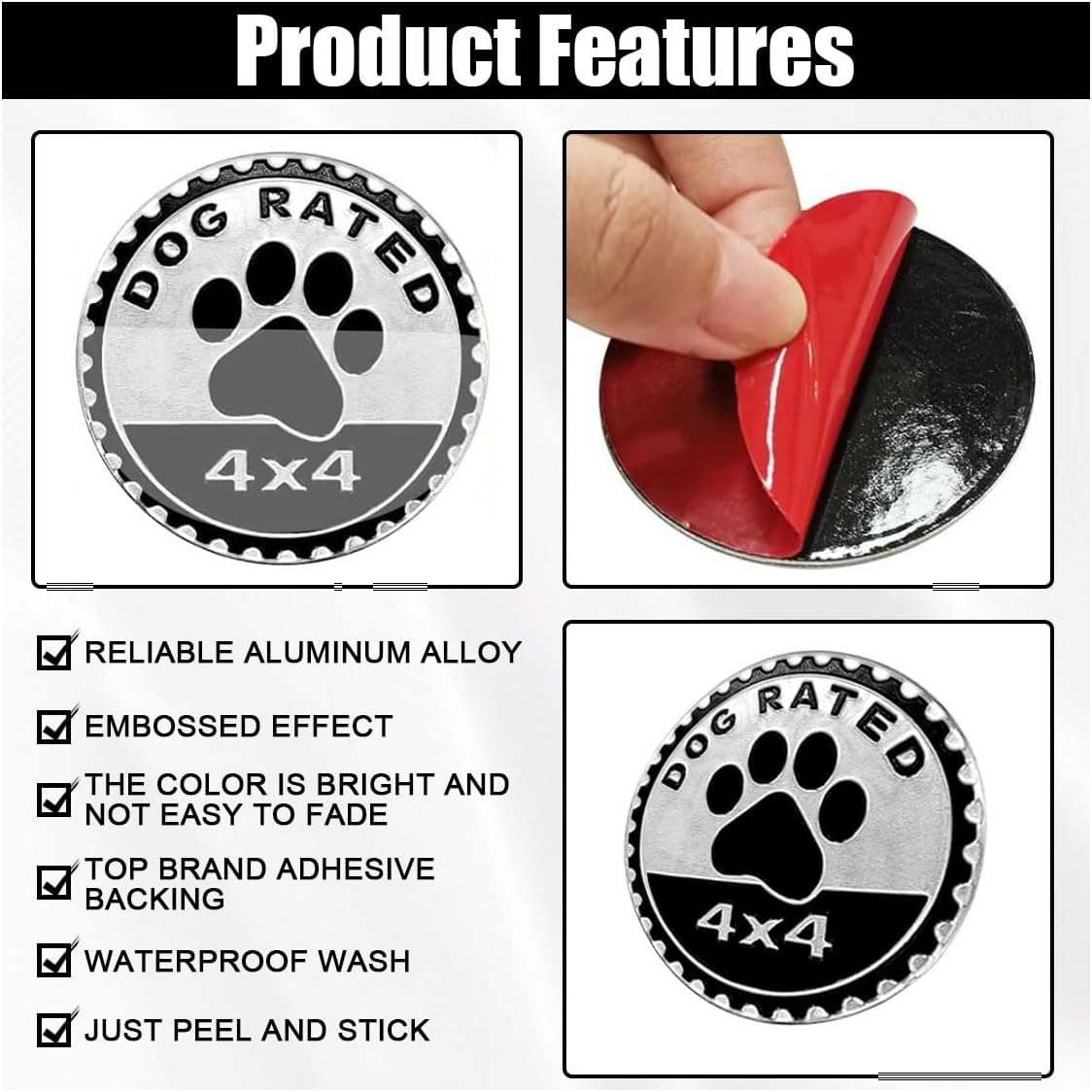 Car Badge Emblem, 4&times;4 Metal Car Exterior Badge Emblem, 3D Metal Auto round Emblem Decals Car Badge Decal Stickers Compatible with Jeep Wrangler Vehicles Suvs Trucks (Dog Rated) image number 3
