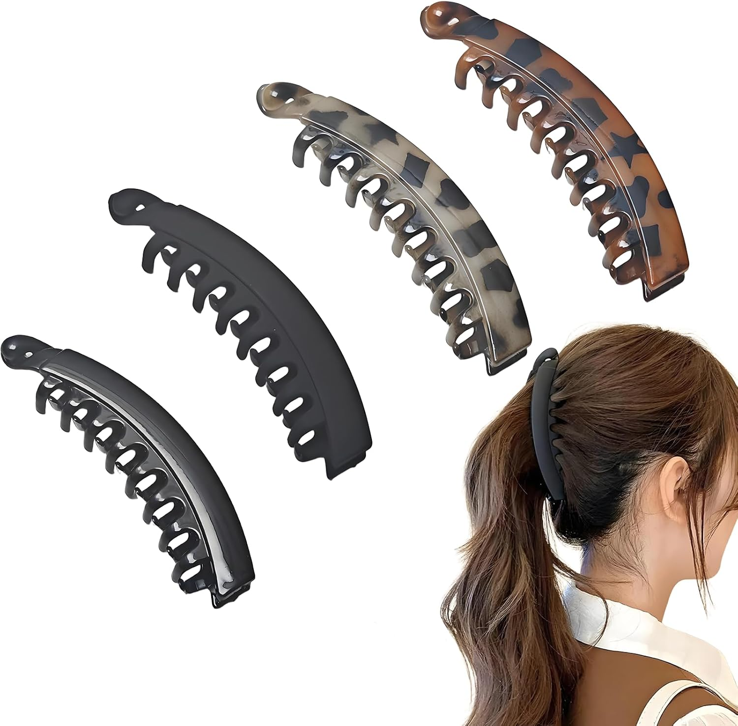 Pack of 4 Banana Clip Thick Hair, Large Banana Hair Clip, Vintage Banana Clip Hair, Hair Clips, Large Banana Hair Clips for Women and Girls, 13 Cm (Mix-2) image number 5