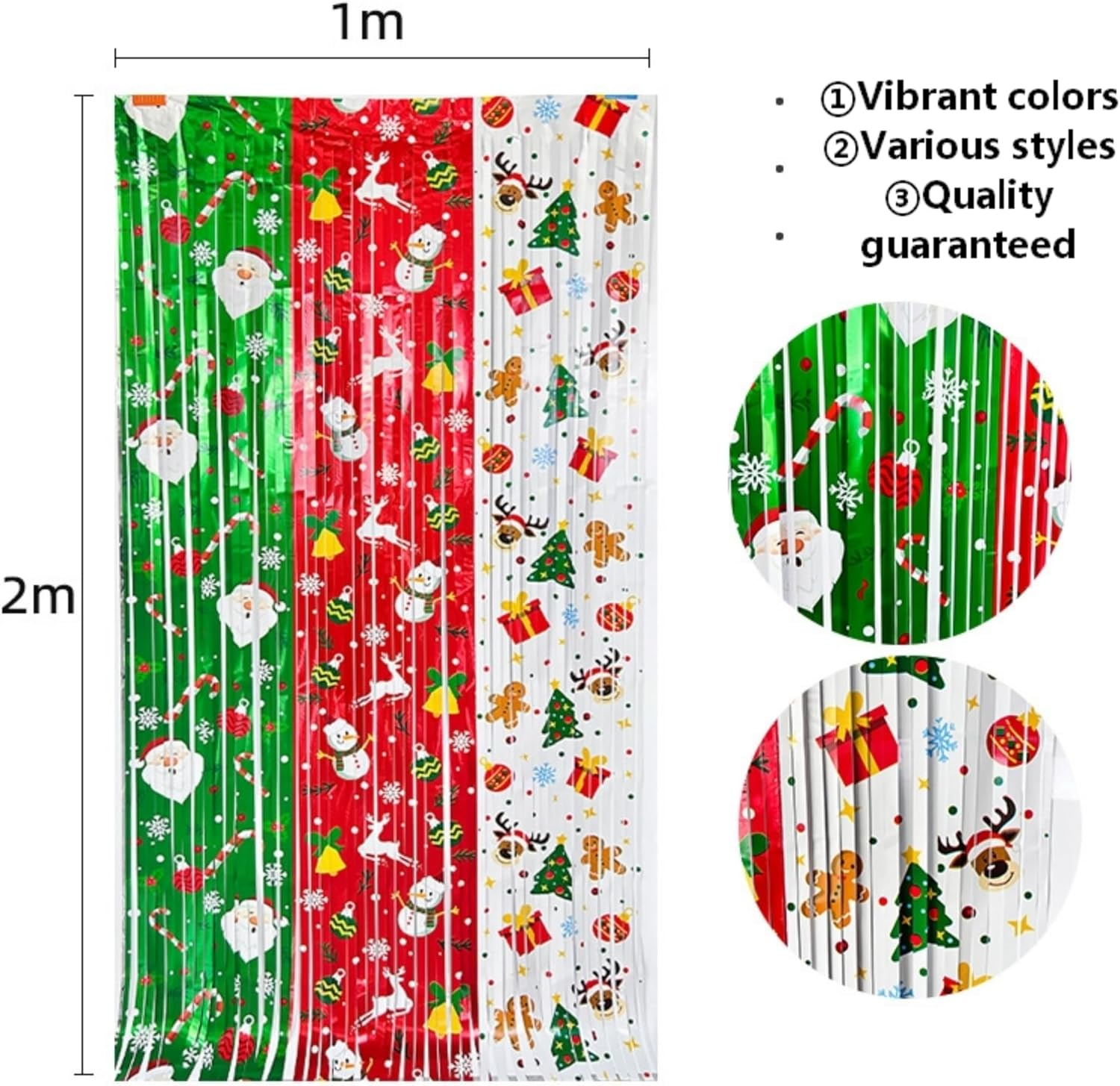Christmas Foil Fringe Curtains - Santa Snowman Tree Design 100X200Cm Red White Green Tinsel Backdrop for Xmas in July, Aussie Christmas Parties, Photo Booth Decorations（3 Pack ） image number 5