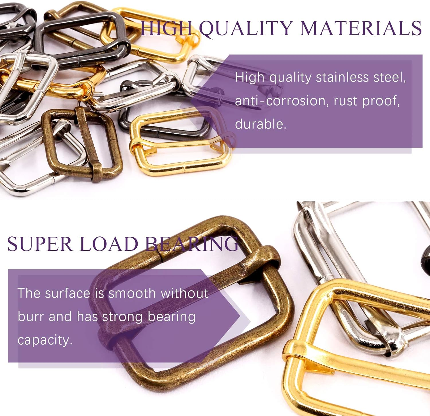 Swpeet 60Pcs Heavy Duty 1 Inch / 25Mm Metal Ring Buckle Webbing Belts