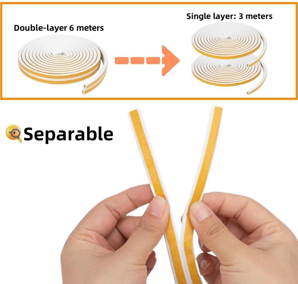 20-Foot Door and Window Weatherproof Sealing Strips, Leitungg Anti-Collision Strips - Self-Adhesive Foam Sound Insulation D-Shaped Strips(White) image number 2