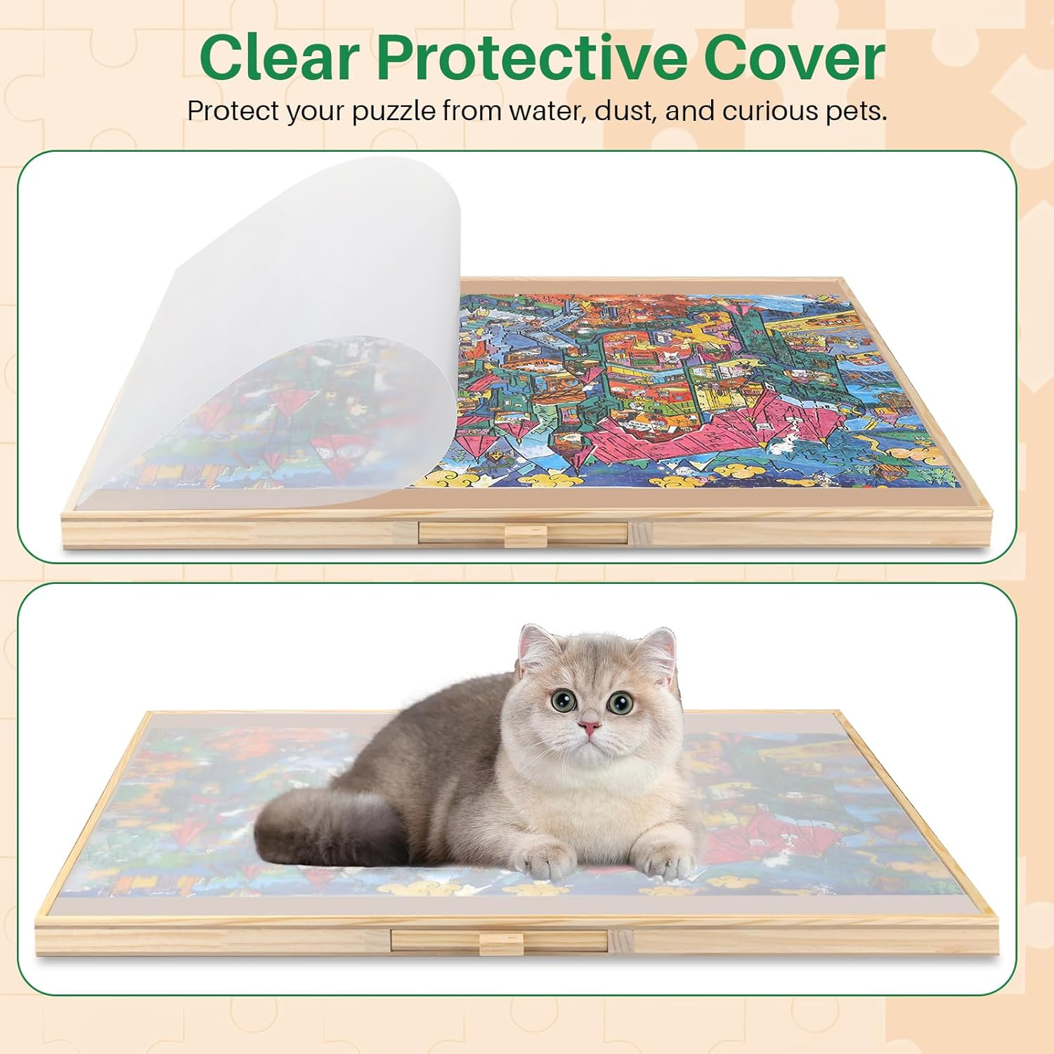 Omebel 1500 Piece Rotating Puzzle Board with Drawers and Cover,Portable Jigsaw Puzzle Boards,Wooden Jigsaw Puzzle Table for Adults Portable,Lazy Susan Spinning Puzzle Boards (90.7Cm*60.7Cm) image number 6