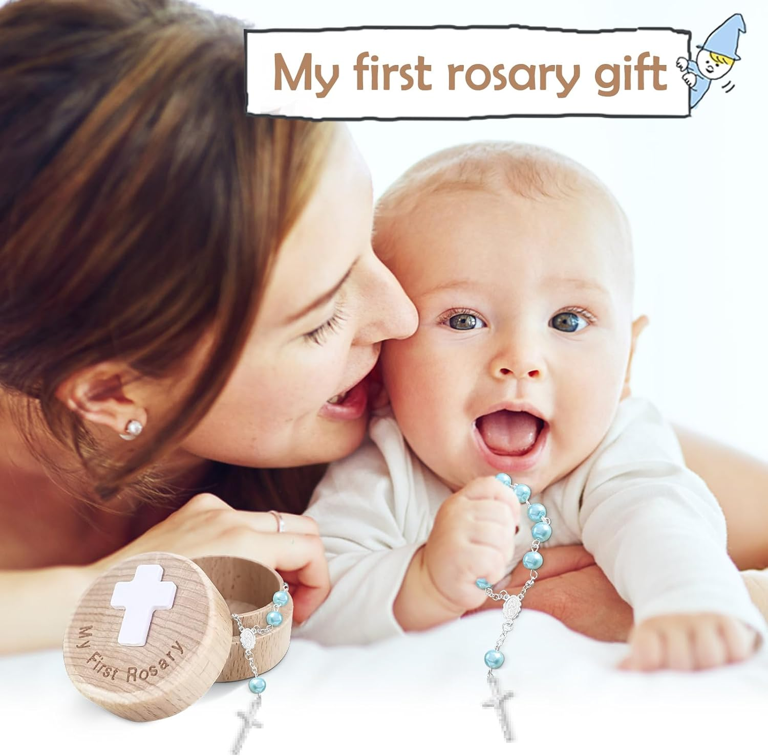 My First Rosary, Baby Rosary Baptism Keepsake Box, Baby Rosary Catholic Baptism Gifts for Boys, Rosary for Baby Birthday Baby Shower - Pink image number 5