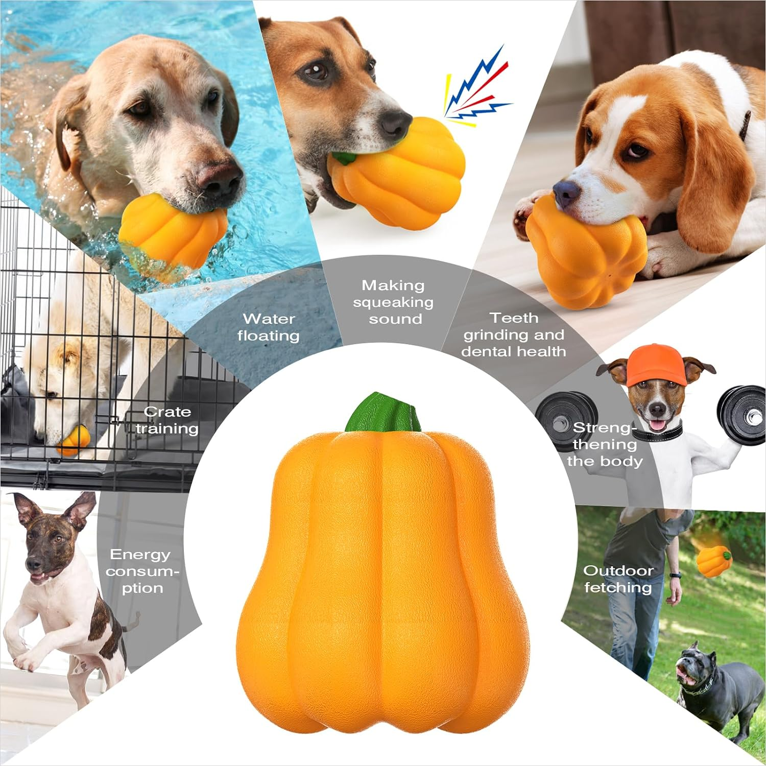 Pumpkin Squeaky Dog Toy for Medium & Large Breeds, Interactive Fetch & Chew Toy for Aggressive Chewers, Fun Halloween Theme for Playtime (Pumpkin) image number 3
